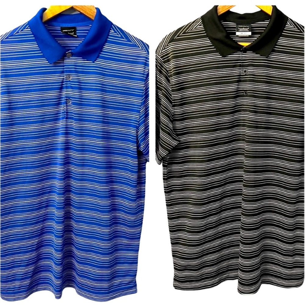 2 NIKE Dry-Fit Golf Shirts , Lg Blue & White Striped, Black & White Striped 🔥🔥